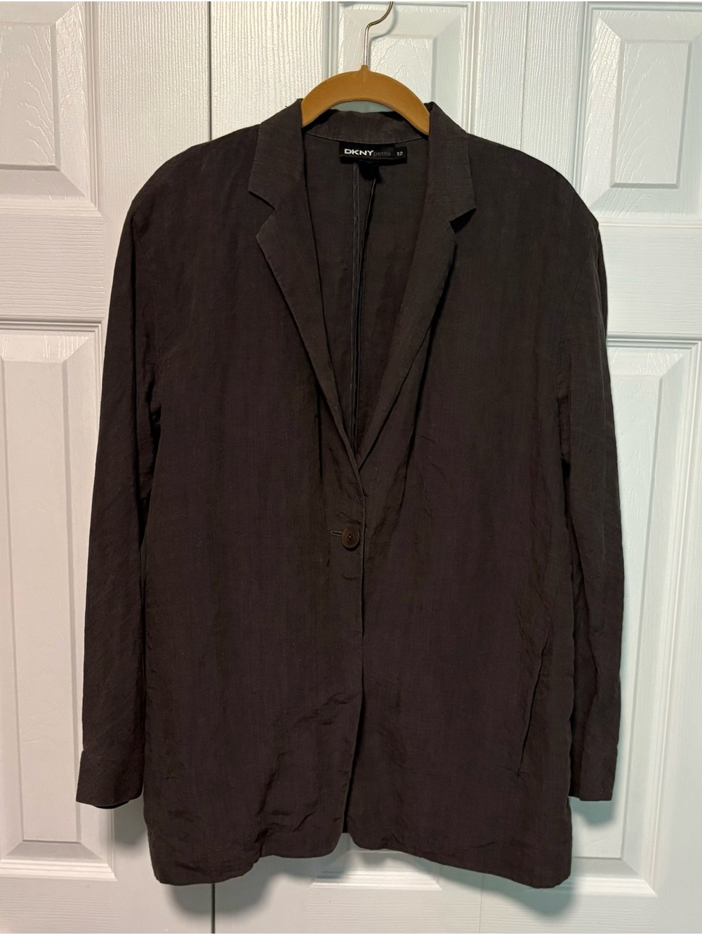 DKNY 100% Linen Dark Grey Single-Button Relaxed Blazer